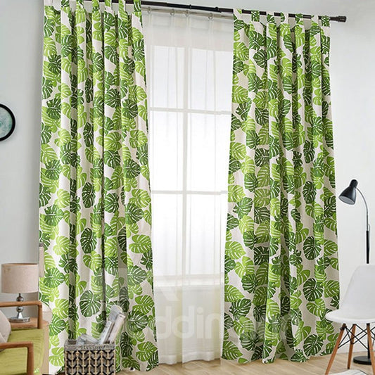 Green Leaves Cartoon Kids Curtain Cotton and Linen Half-shade Curtain Price for 1 Piece