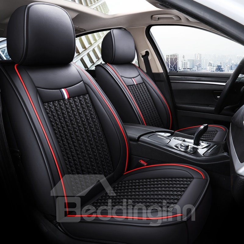 Unfading Hard-Wearing Leather And Flax Mixture Material Color Line Trimming 1 Front Seat Cover Suitable For Most Cars