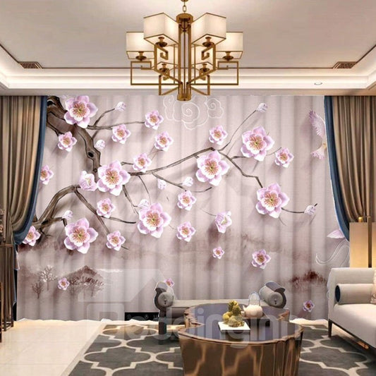 3D Breathable Chiffon Decorative Sheer Curtains with Delicate Carved Flowers Pattern