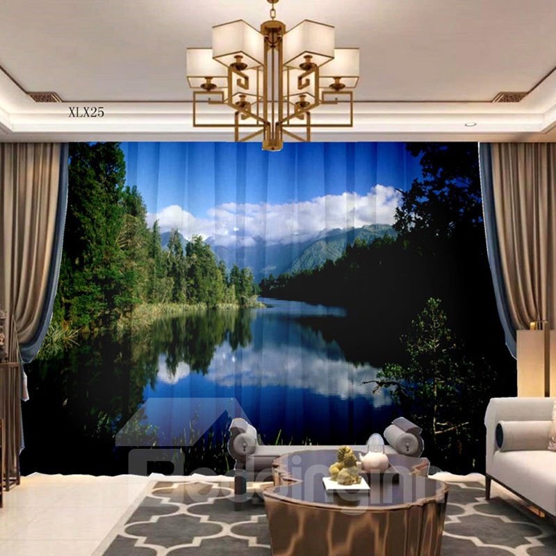 Cortinas transparentes decorativas permeables al aire 3D con magníficas vistas del paisaje