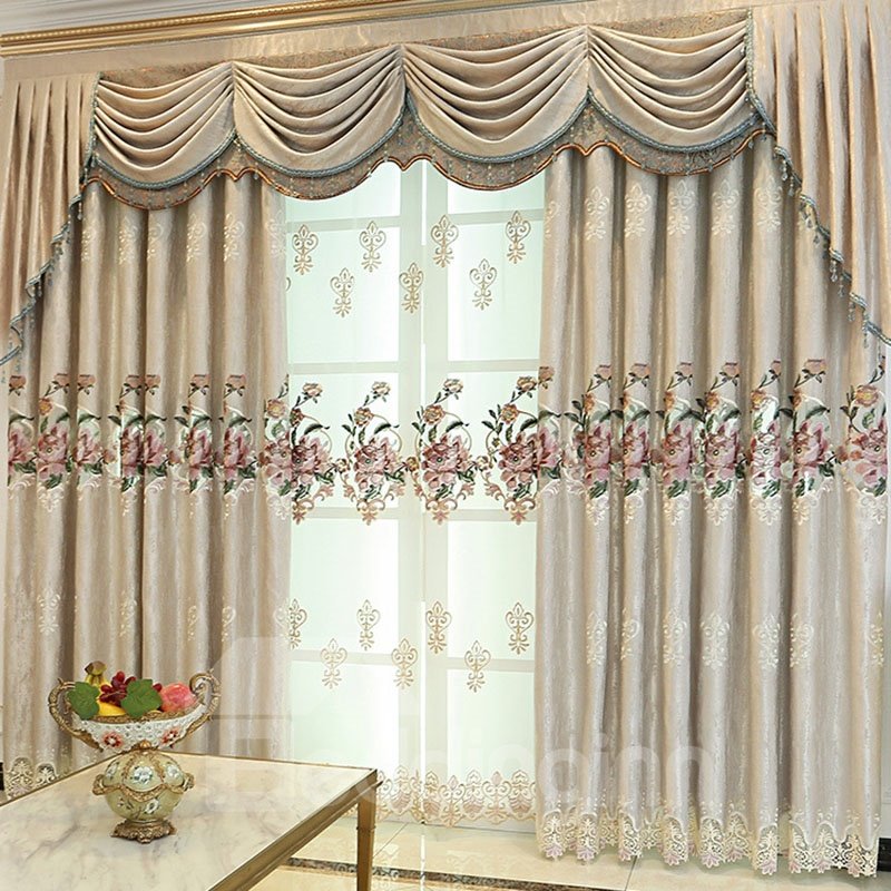 Cortinas sombreadas florales europeas, nobles y elegantes, chenilla bordada, opacas, cortinas con ojales personalizados, decoración para sala de estar y dormitorio