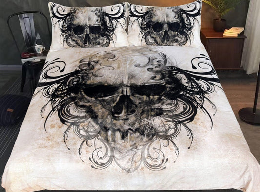 3D Black-haired Skull 3-Piece Bedding Sets/Duvet Cover Sets