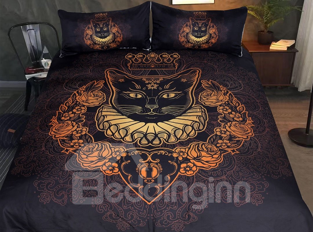 Cat 3-Piece 3D Gold Blocking Bedding Sets/Duvet Cover Sets