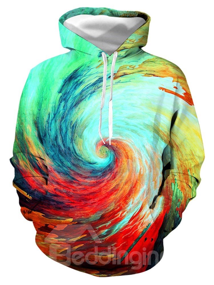 Unisex 3D Colorful Swirl Printing Autumn and Winter Pullover Sweatshirt Hoodies