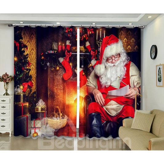 3D Blackout and Decorative Curtains with Father Christmas Design Print