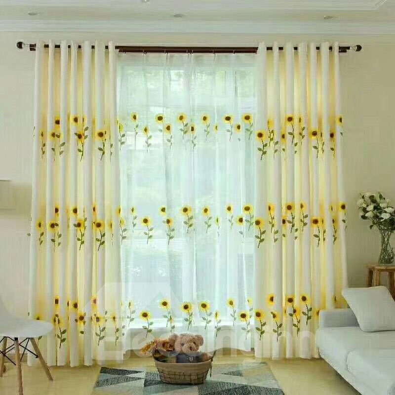 Conjuntos de cortinas opacas decorativas personalizadas con estampado de girasoles frescos para sala de estar y dormitorio