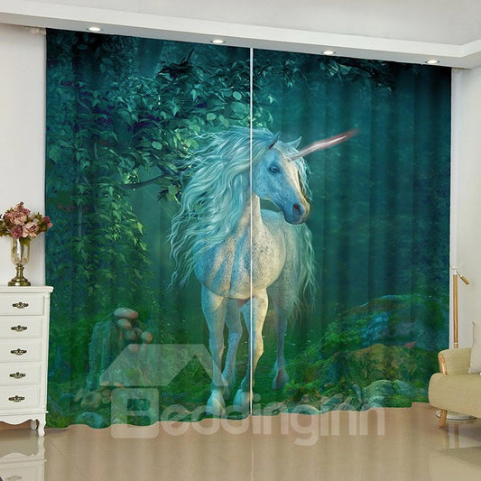 3D Dreamlike Unicorn Print Blackout and Dust-proof Decorative Curtains