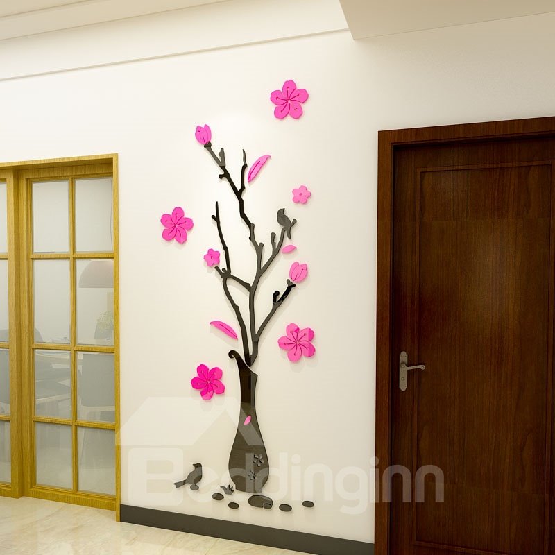3D Pflaumenblumen Acryl Vase Wandaufkleber Wohnzimmer Schlafzimmer TV Wandhintergrund 3D kreative Wanddekoration