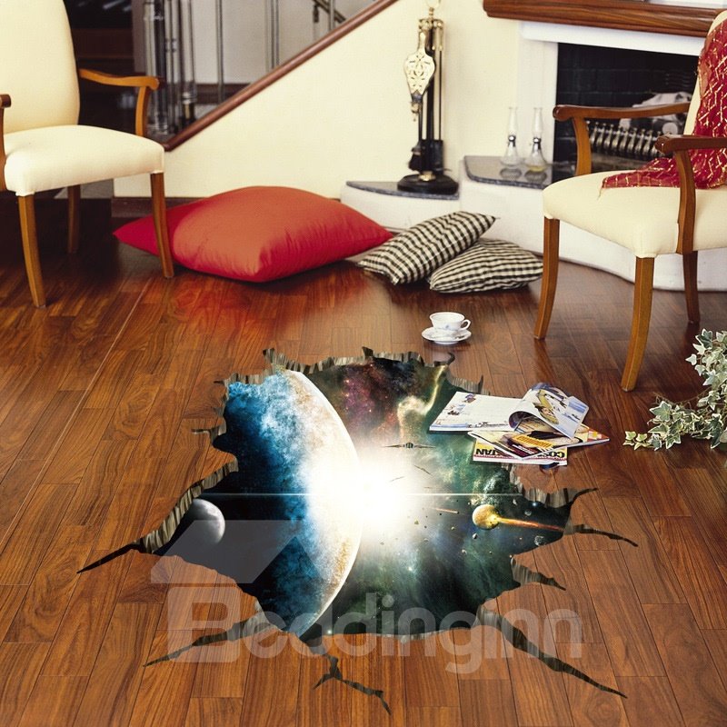 Planets Outerspace Pattern Waterproof 3D Floor Stickers PVC Wall Stickers