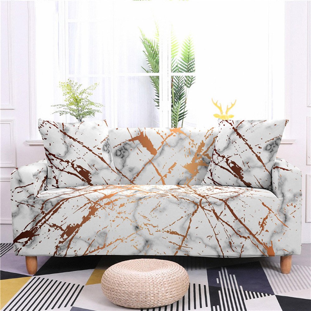 1/2/3/4 Seater Stretch Sofa Cover Geometric Marble Printed Couch Covers Slipcovers Elastic Universal Furniture Protector