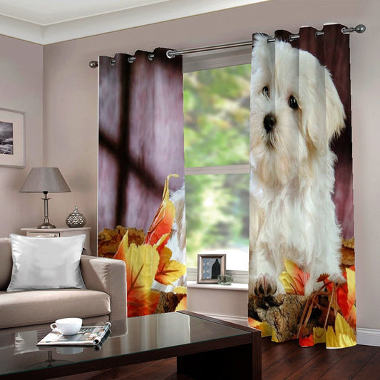 3D Animal Curtains Dog Pattern Blackout Curtains 2 Panels Window Treatments for Living Room Bedroom Window Drapes Home Decorations