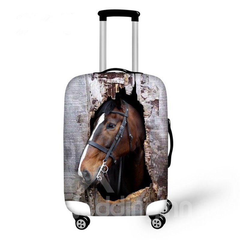 Creative Horse Outside Broken Wooden Pattern 3D Painted Luggage Cover