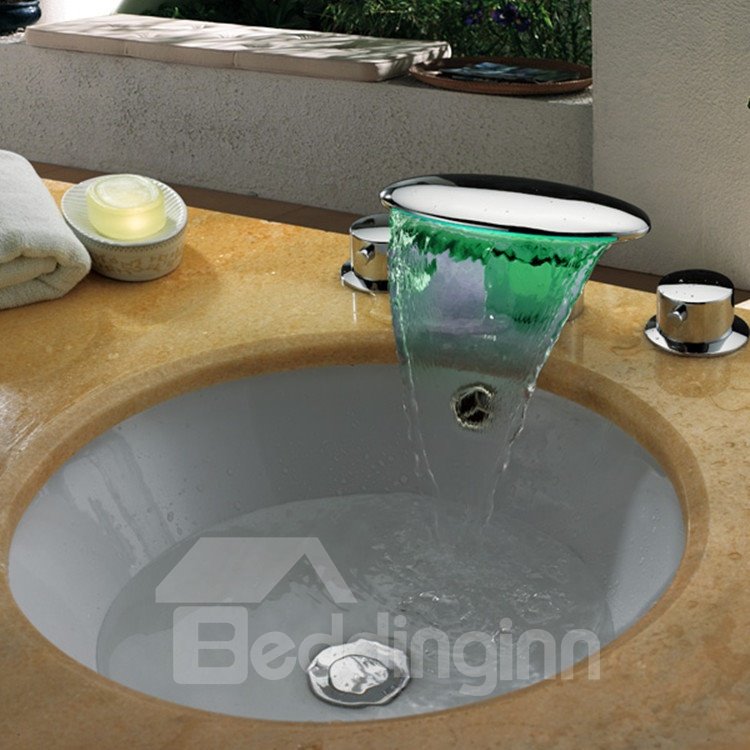 Grifo para lavabo de baño con cabezal elíptico que cambia de color LED