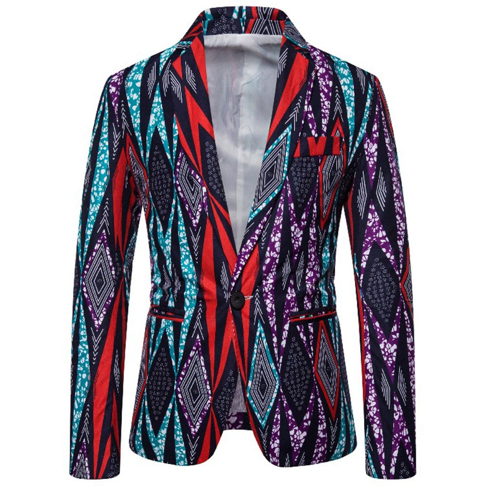 3D Bright Ethnic Style Printting Men's Suit Jackets Casual Long Sleeve Slim Fit Single-Breasted One Button Leisure Blazer Coats Suitable for Party Festival Daily