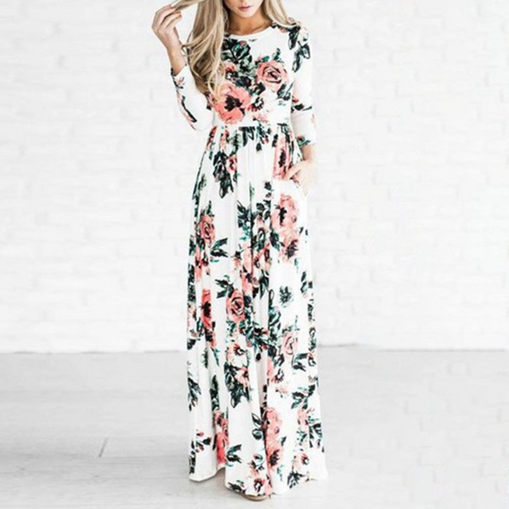 Casual Mother And Daughter Summer Family Matching Outfit Floral Parent-Child Nine-Sleeve Long Skirt