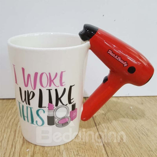 Novelty Red Hair Dryer Handle Ceramic Coffee Mug