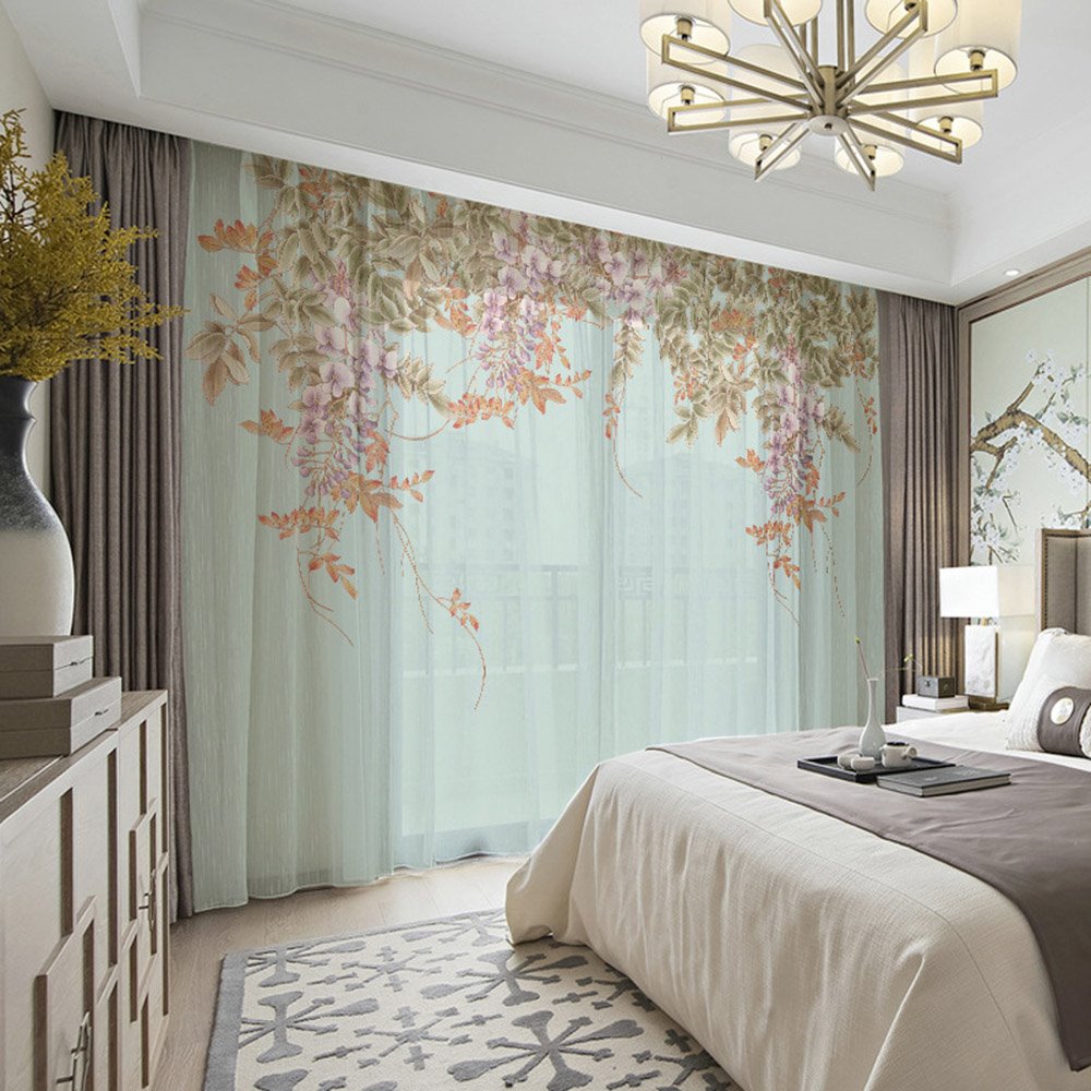 3D Print Pastoral Floral Sheer Curtains Decoration 2 Panels Polyester Sheer for Living Room 30% Shading Rate No Pilling No Fading No off-lining