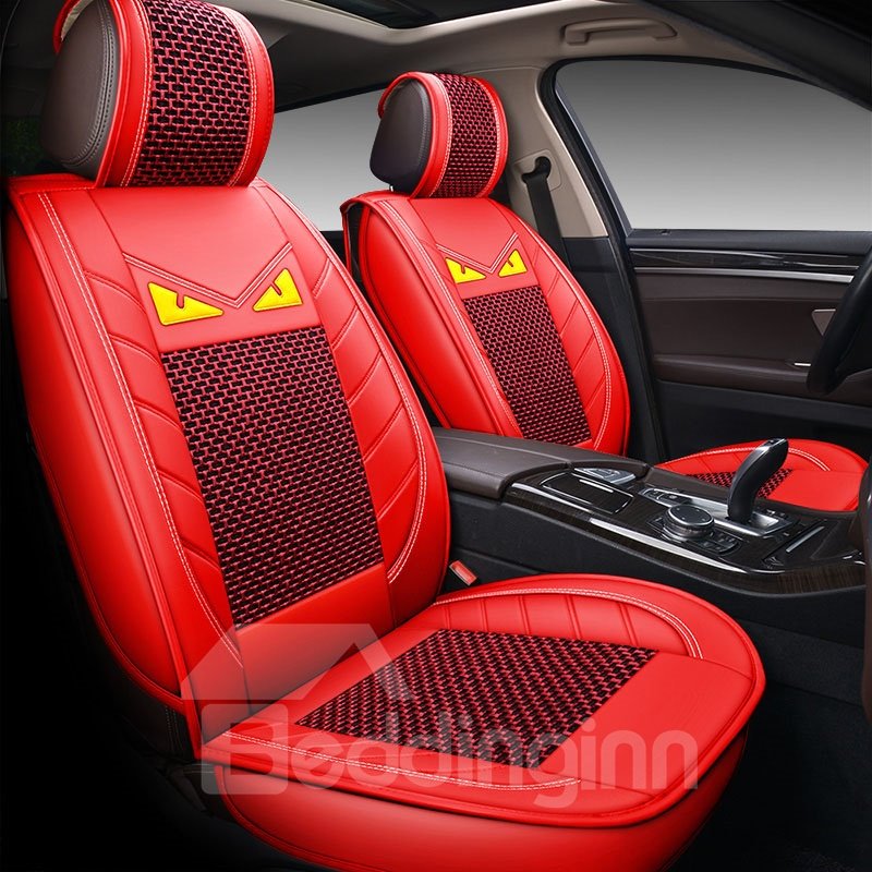 Cartoon Style Wear-Resistant Breather Man-Made Leather And Breathable Skin-Friendly Ice Silk 5 Seats Durable Universal Fit Seat Covers Vehicle Cushion Cover for Cars SUV Pick-up Truck