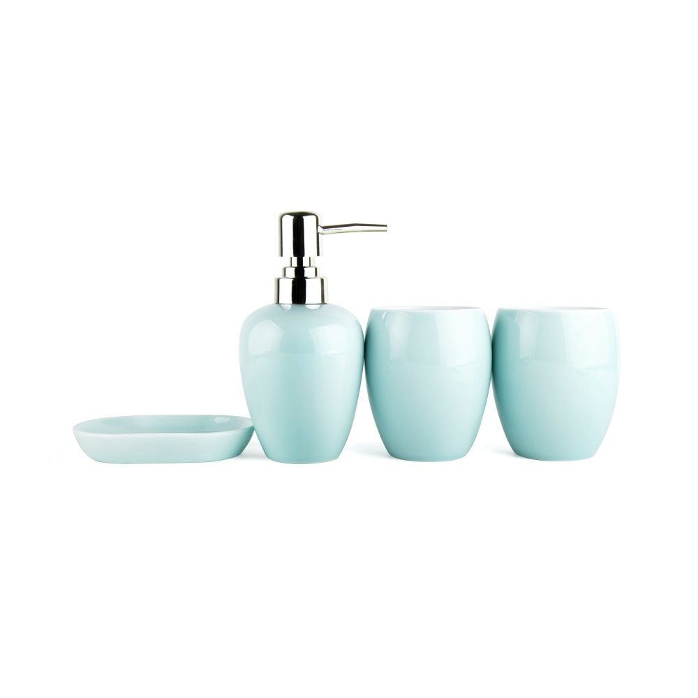Light Colored Glaze Ceramics 4-Pieces Bathroom Accessories