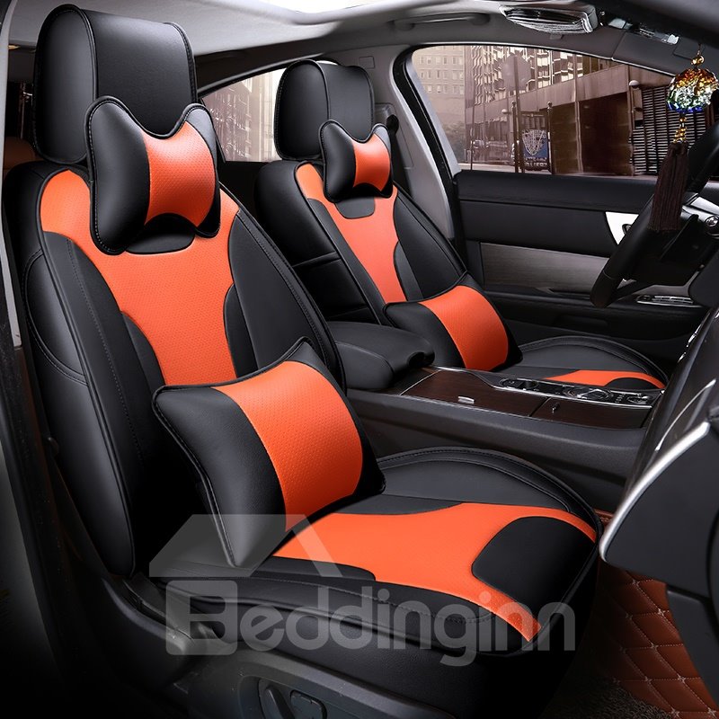 Modernistic Business Style Color Blocking Leather Custom Seat Cover