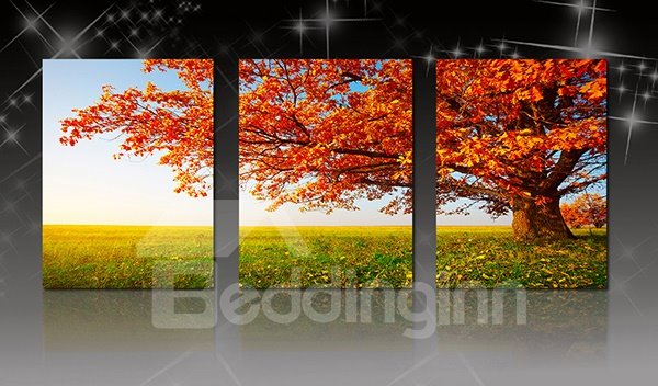 Magnificent Red Leaf Tree 3-Panel Canvas Wall Art Prints
