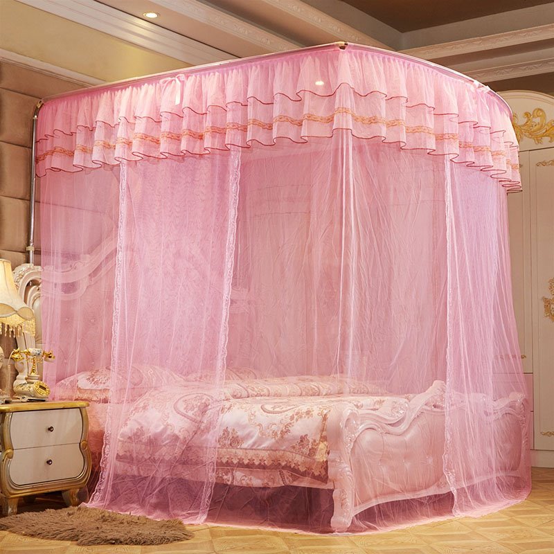 Mosquiteras telescópicas en forma de U de poliéster cuadrado para interiores estilo princesa