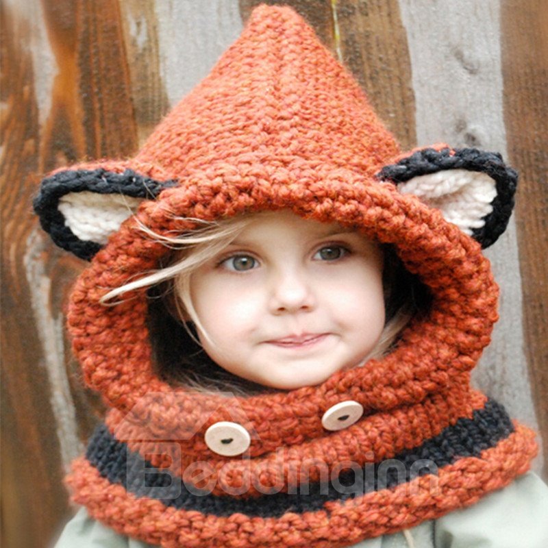 Cute Fox Ears Design Kids Winter Crochet Knitted Hat and Scarves