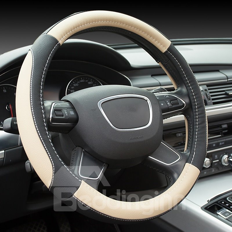 Eleganter und luxuriöser, gesunder, rutschfester, hervorragender Griff (polychrom), Lenkradbezug aus PU-Leder, verschleißfest, schmutzabweisend, langlebig und atmungsaktiv, verletzt die Hände nicht