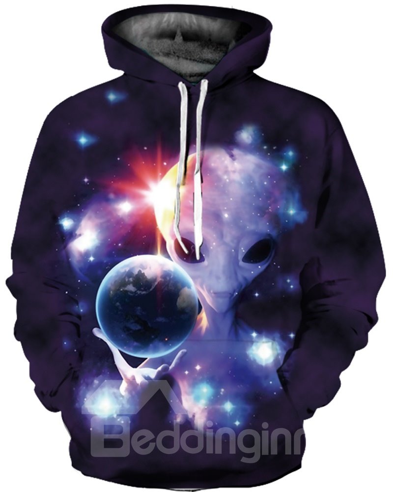 Alien Earth bedruckter, realistischer Unisex-Pullover, 3D-gemalter Kapuzenpullover