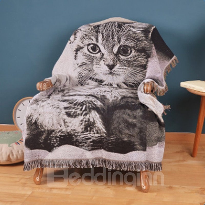 Toalla decorativa lavable del sofá del diseño lindo del estampado del gato del algodón suave del rectángulo