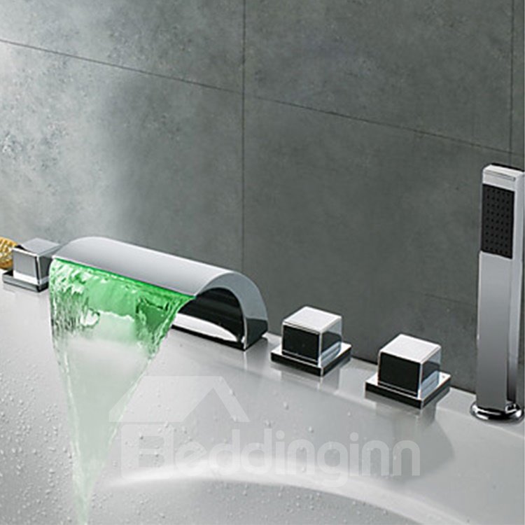 Contemporary Chrome Finish Thermochromic LED Waterfall Bathroom Tub Faucet