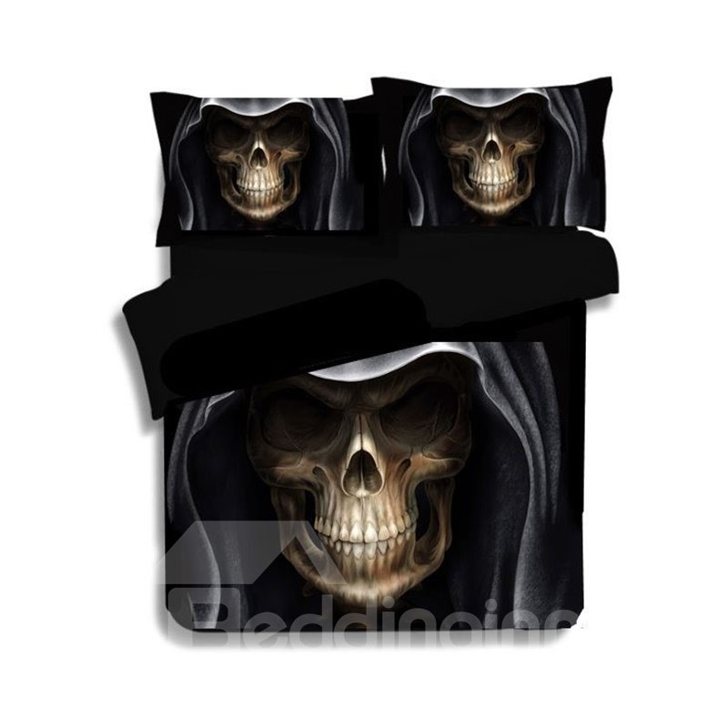 3D Hip Hop Skull Printed Polyester 3-Piece Black Bedding Sets/Duvet Covers