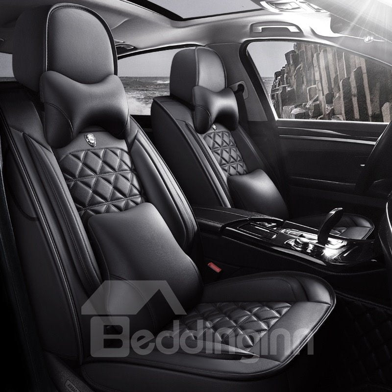 5 Seats Universal Seat Cover for All Seasons High Quality Leather Material Wear-resistant Dirt-resistant and Durable with 2 Headrests and 2 Waist Rests for Auto Truck Van SUV