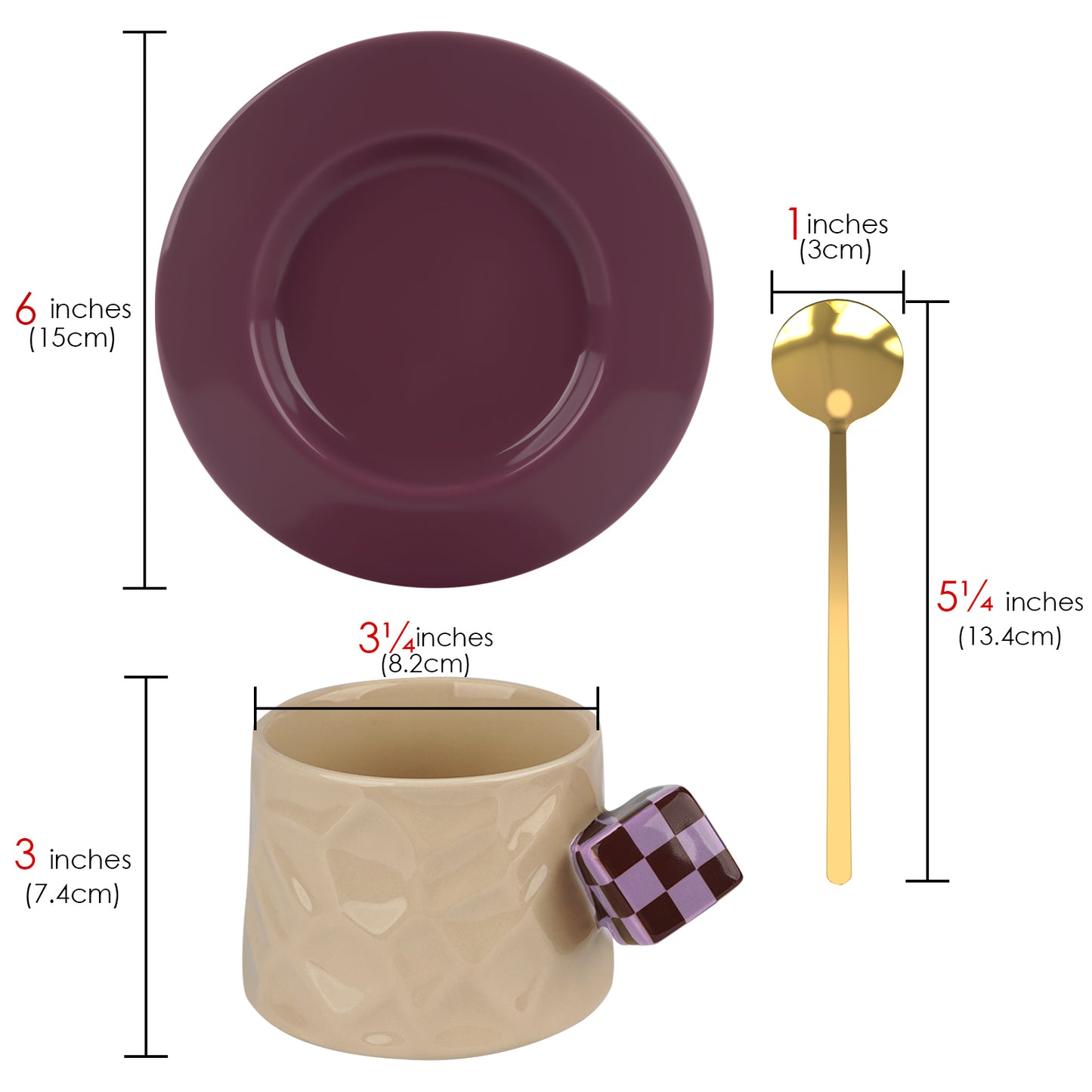 Novelty Tea Cup and Saucer Set with Cubic Handle, Ceramic Coffee Cups Mug for Home Office Party