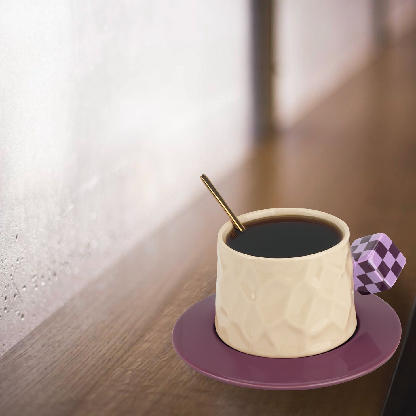 Novelty Tea Cup and Saucer Set with Cubic Handle, Ceramic Coffee Cups Mug for Home Office Party