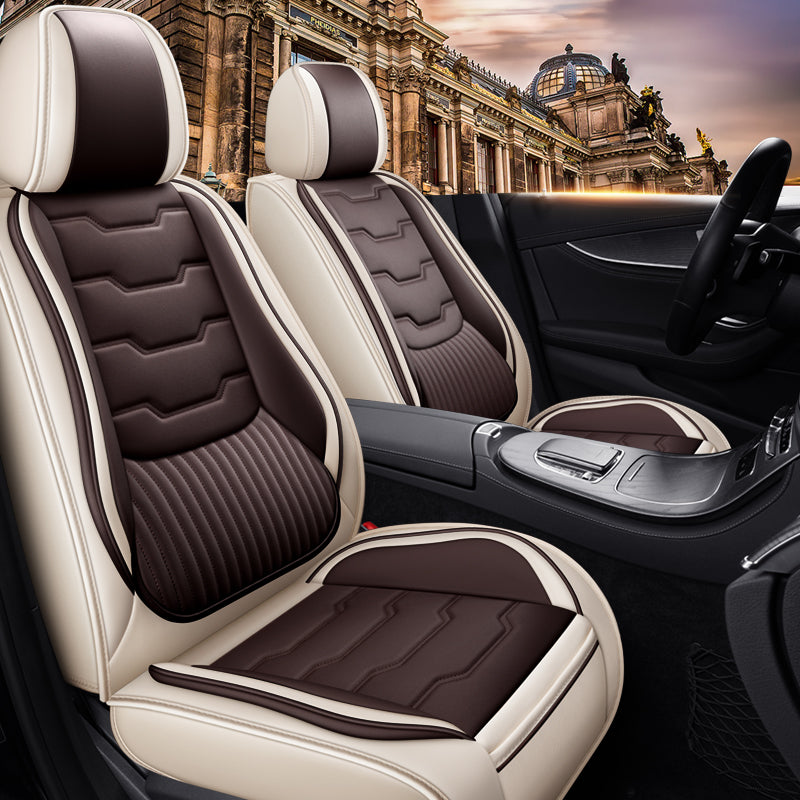 General Motors seat cover is suitable for 5-seater car full set of artificial leather seat cushion cover is suitable for Civic Accord Rav4 Camry Tucson and other cars SUV £¨White and Brown£©