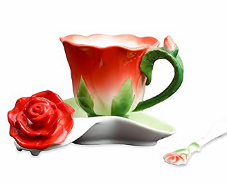 Beddinginn Hand Crafted Collection Porcelain Coffee Tea Cup Sets with Saucer and Spoon (Red)