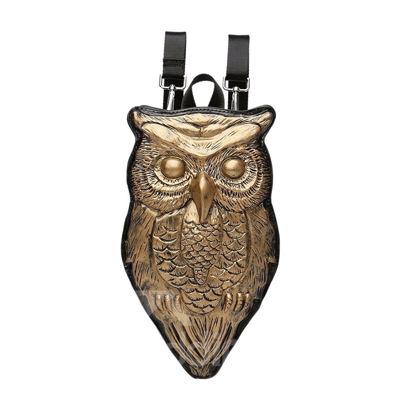 Rucksack mit 3D-Eule und Nieten, PU-Leder, Umhängetasche