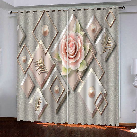 3D Modern Relief Floral Geometric Decorative Blackout Window Curtains for Living Room Custom 2 Panels Drapes No Pilling No Fading No off-lining