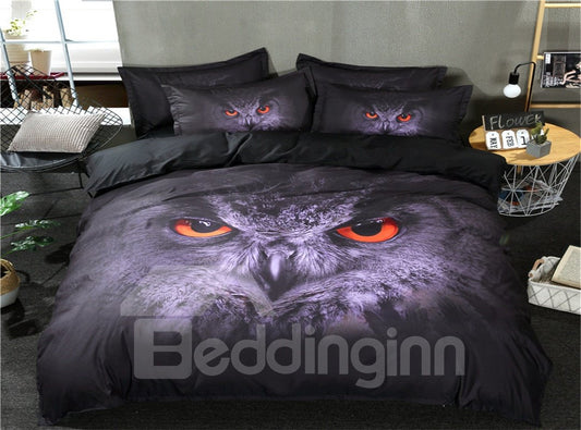 3D Owl Printed Polyester 3-Piece Dark Gray Bedding Sets/Duvet Covers