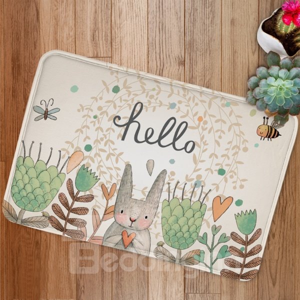 Cute Cartoon Rabbit Say Hello Print Bath Rug