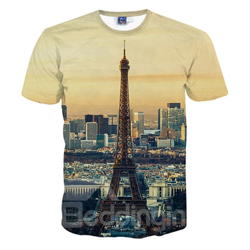 Camiseta Placid con cuello redondo y estampado de la Torre Eiffel pintada en 3D