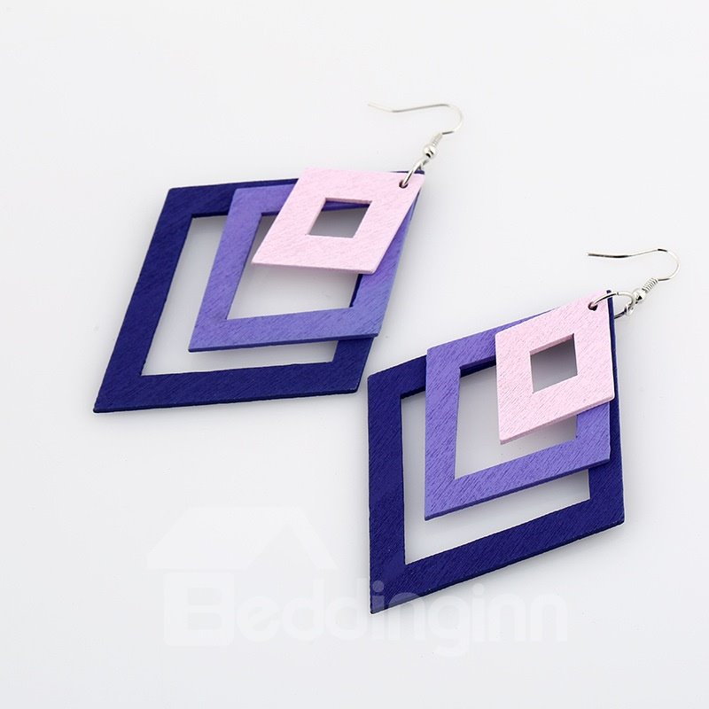 Rautenförmige, beliebte, hohle, mehrschichtige Holzohrringe