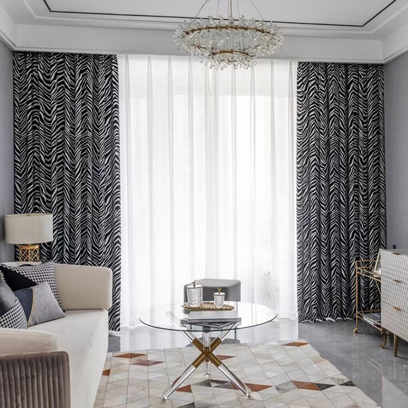 Cortinas opacas con patrón de cebra, cortinas negras para ventana, decoración del hogar para sala de estar, dormitorio, decoración personalizada