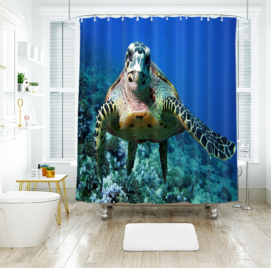 Graphic Print Ocean Sea Turtle Shower Curtain with Hooks for Bathroom