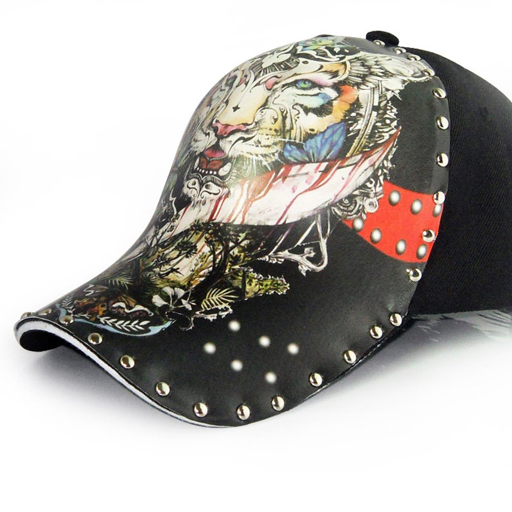 3D Graffiti Tiger Rivet Baseball Caps Punk Rock Hip Hop Hat Adjustable Snapback Breathable Trucker Hats