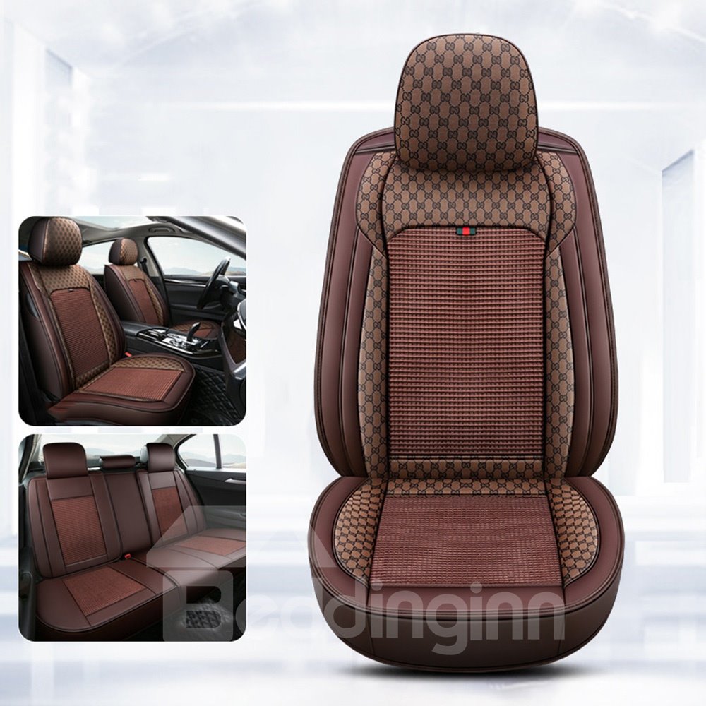 Fundas de asiento de coche Cobertura total Suave Resistente al desgaste Durable Piel sintética Agradable para la piel y transpirable Seda de hielo Compatible con airbag Solidez Fundas de asiento de ajuste universal