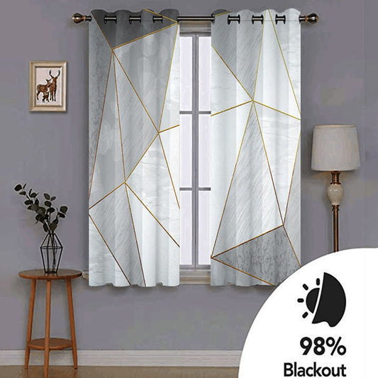 3D Modern White Creative Geometry Printed Blackout Decoration 2 Panels Curtain Drapes for Living Room and Bedroom No Pilling No Fading No off-lining