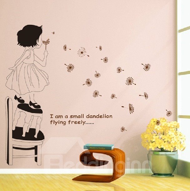 Removable Blowing Dandelion Girl Print Wall Stickers