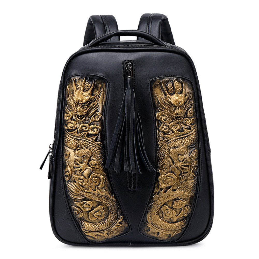 3D Gargon Loong Embossed Backpack Waterproof PU Leather Handbag For Men&Women